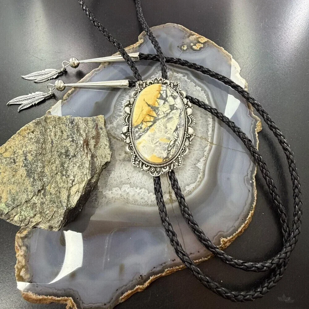 Sterling Silver Southwestern Style Oval Large Maligano Jasper Bolo Tie For Men